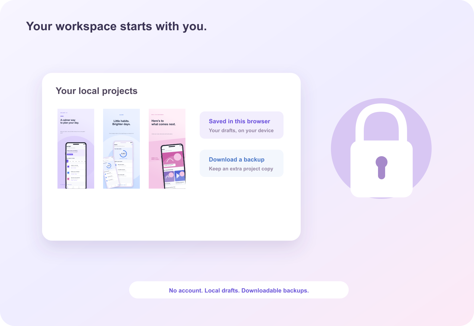 Your work stays in your browser. Original design illustration.