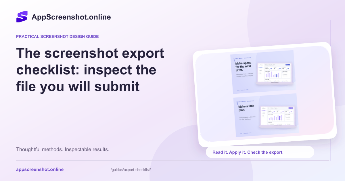 Original visual introduction to The screenshot export checklist: inspect the file you will submit