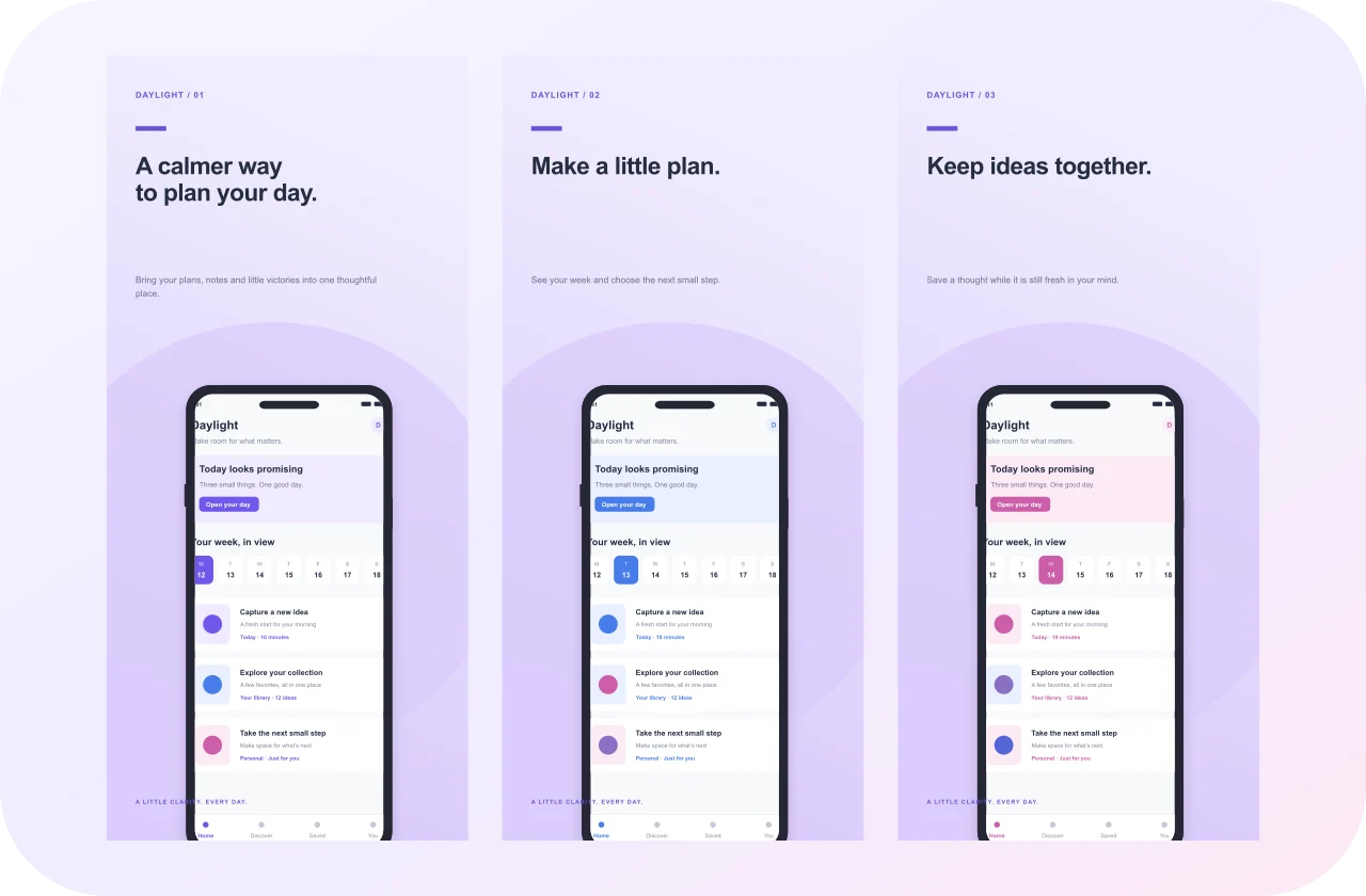 Daylight Planner, original Studio Stack screenshot sequence