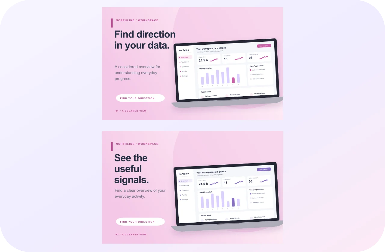 Northline Analytics, original Wide Workspace screenshot sequence