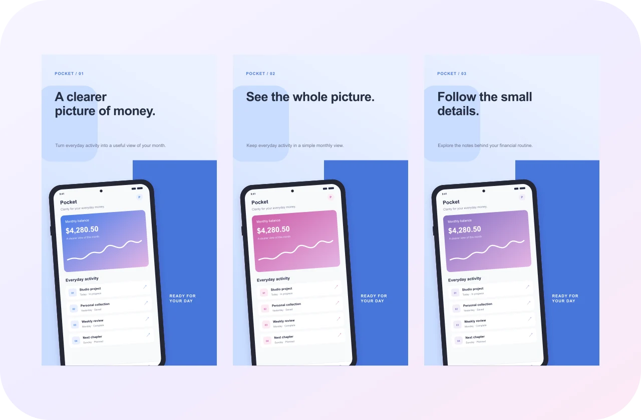 Pocket Ledger, original Split Story screenshot sequence