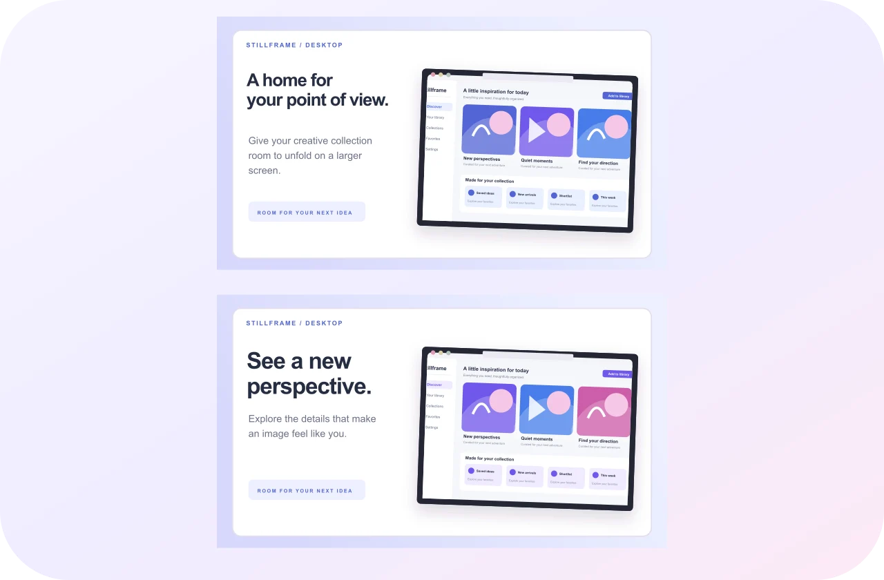 Stillframe Library, original Dashboard Mosaic screenshot sequence